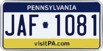 PA license plate JAF1081