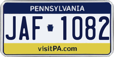 PA license plate JAF1082