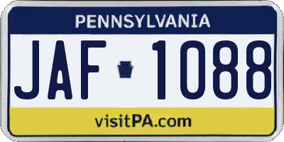 PA license plate JAF1088