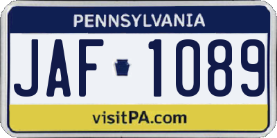 PA license plate JAF1089