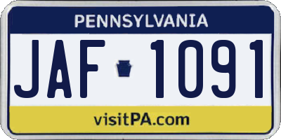 PA license plate JAF1091