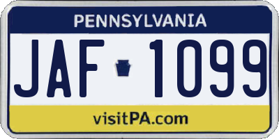 PA license plate JAF1099