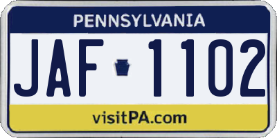 PA license plate JAF1102