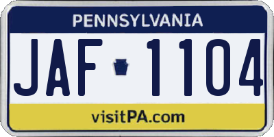 PA license plate JAF1104