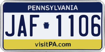 PA license plate JAF1106