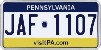 PA license plate JAF1107