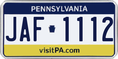 PA license plate JAF1112