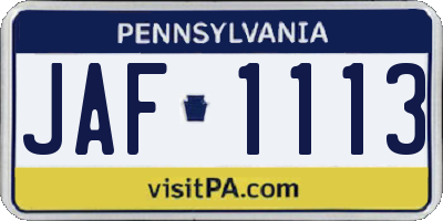 PA license plate JAF1113