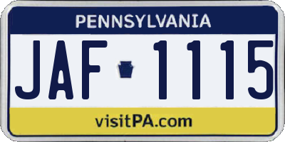 PA license plate JAF1115