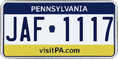 PA license plate JAF1117