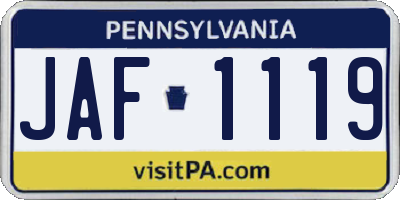 PA license plate JAF1119