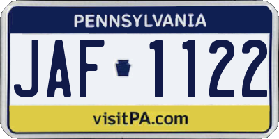 PA license plate JAF1122