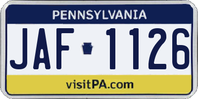 PA license plate JAF1126