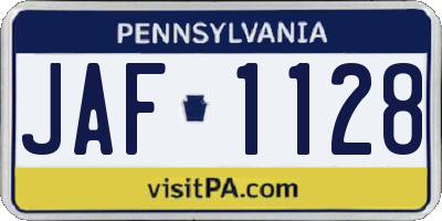 PA license plate JAF1128