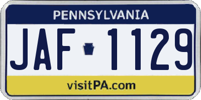 PA license plate JAF1129