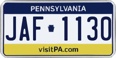 PA license plate JAF1130