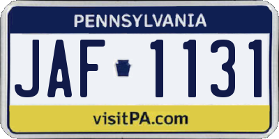 PA license plate JAF1131