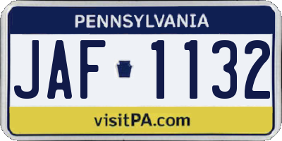 PA license plate JAF1132