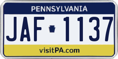 PA license plate JAF1137