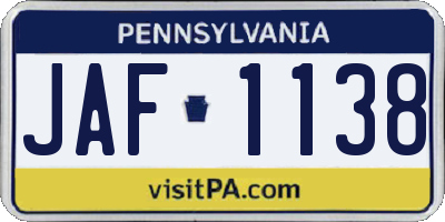 PA license plate JAF1138