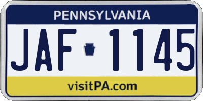 PA license plate JAF1145