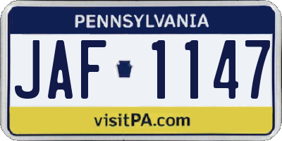 PA license plate JAF1147