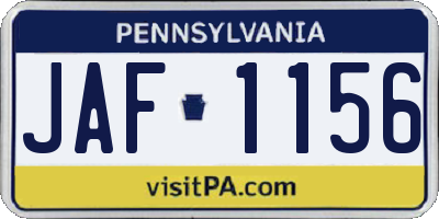 PA license plate JAF1156