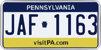 PA license plate JAF1163