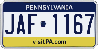 PA license plate JAF1167