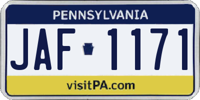 PA license plate JAF1171