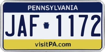 PA license plate JAF1172