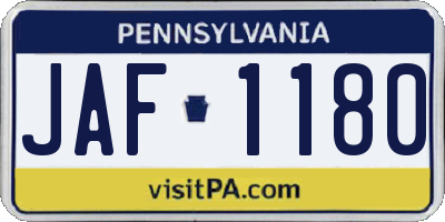 PA license plate JAF1180