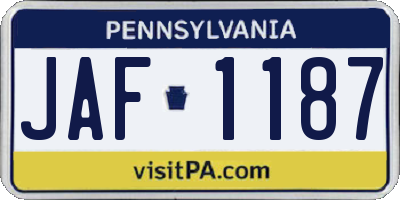 PA license plate JAF1187