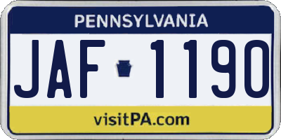 PA license plate JAF1190