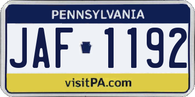 PA license plate JAF1192