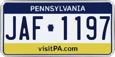 PA license plate JAF1197