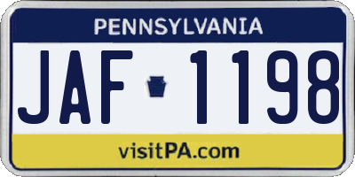 PA license plate JAF1198