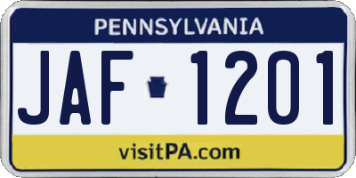 PA license plate JAF1201