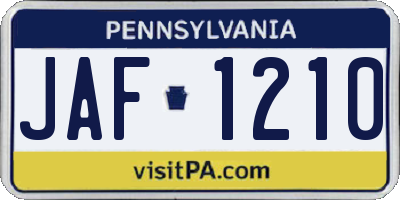 PA license plate JAF1210