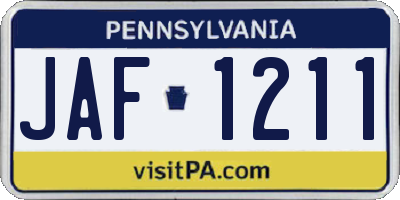 PA license plate JAF1211