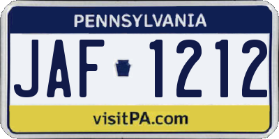 PA license plate JAF1212