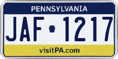 PA license plate JAF1217