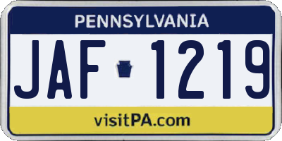 PA license plate JAF1219