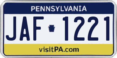 PA license plate JAF1221