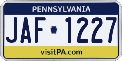 PA license plate JAF1227