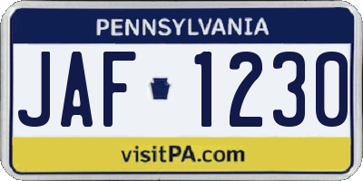 PA license plate JAF1230