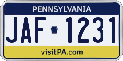 PA license plate JAF1231