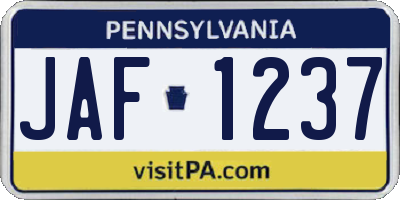 PA license plate JAF1237