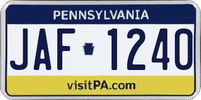 PA license plate JAF1240