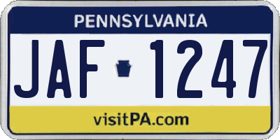 PA license plate JAF1247